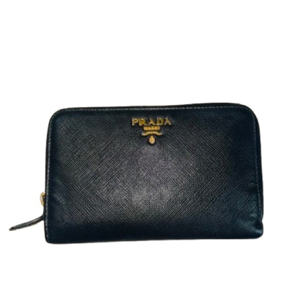 Prada Black Saffiano Leather Zip Wallet